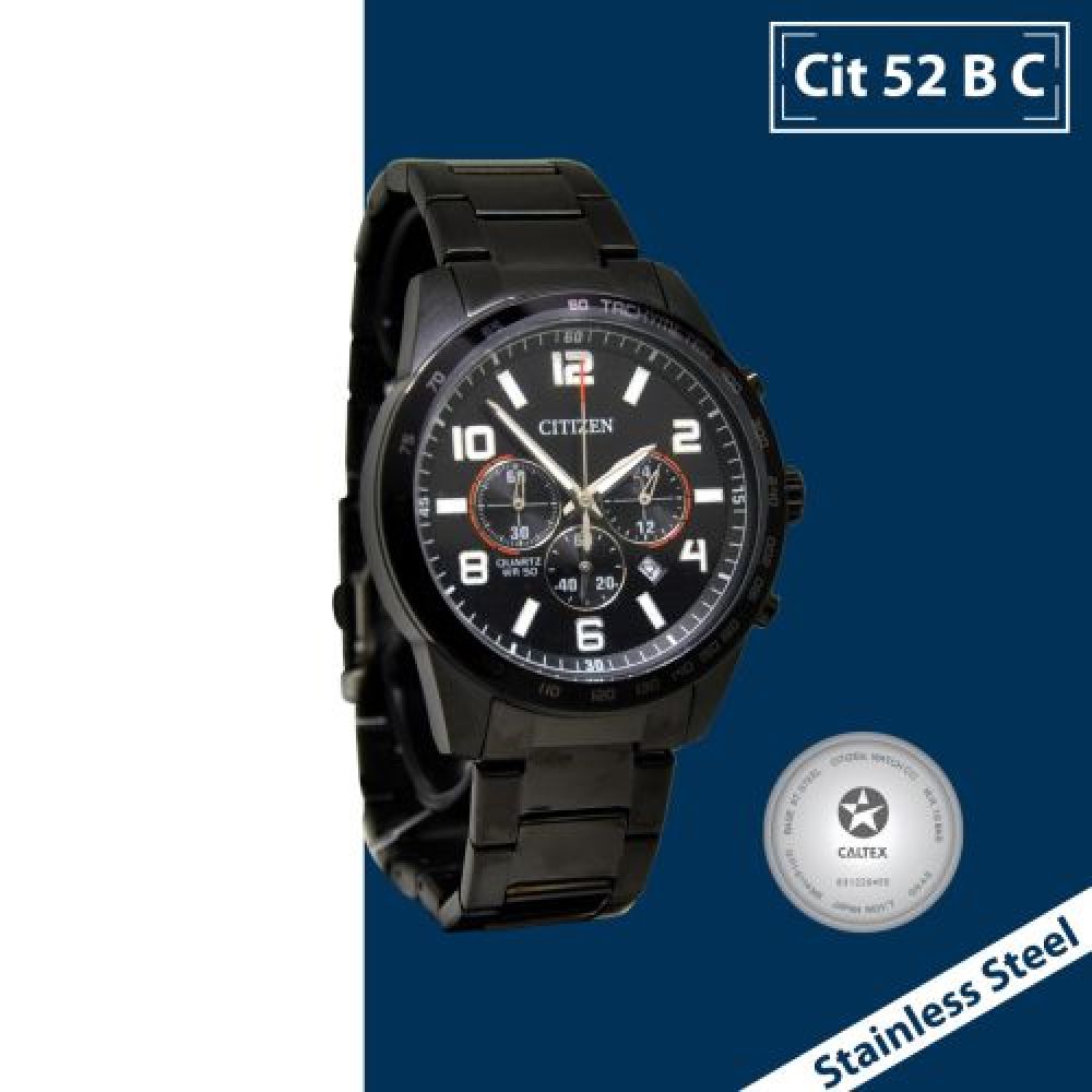 RELOJ MARCA CITIZEN ACERO INOXIDABLE  CABALLERO CON BISEL NEGRO CON  3 TIEMPOS Y 50 METROS imagen